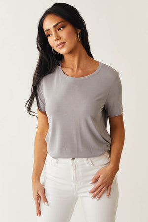 Stone Grey Lightweight Short Sleeve Knit Top
