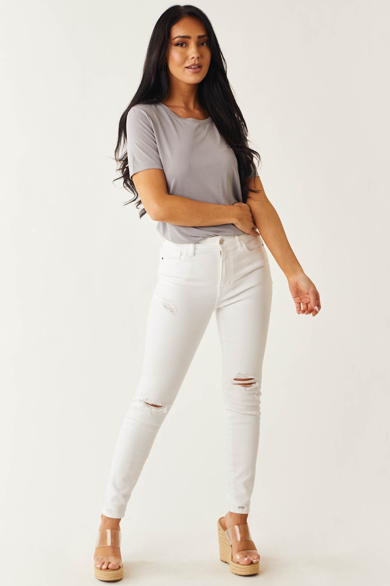 Stone Grey Lightweight Short Sleeve Knit Top