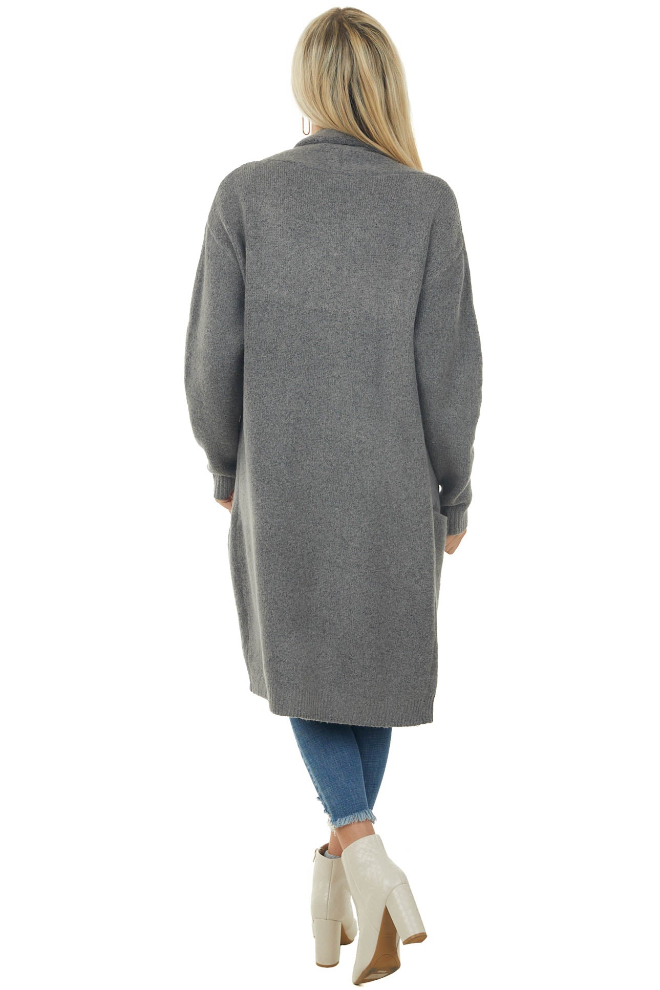 Stone Grey Shawl Collar Knit Duster Cardigan