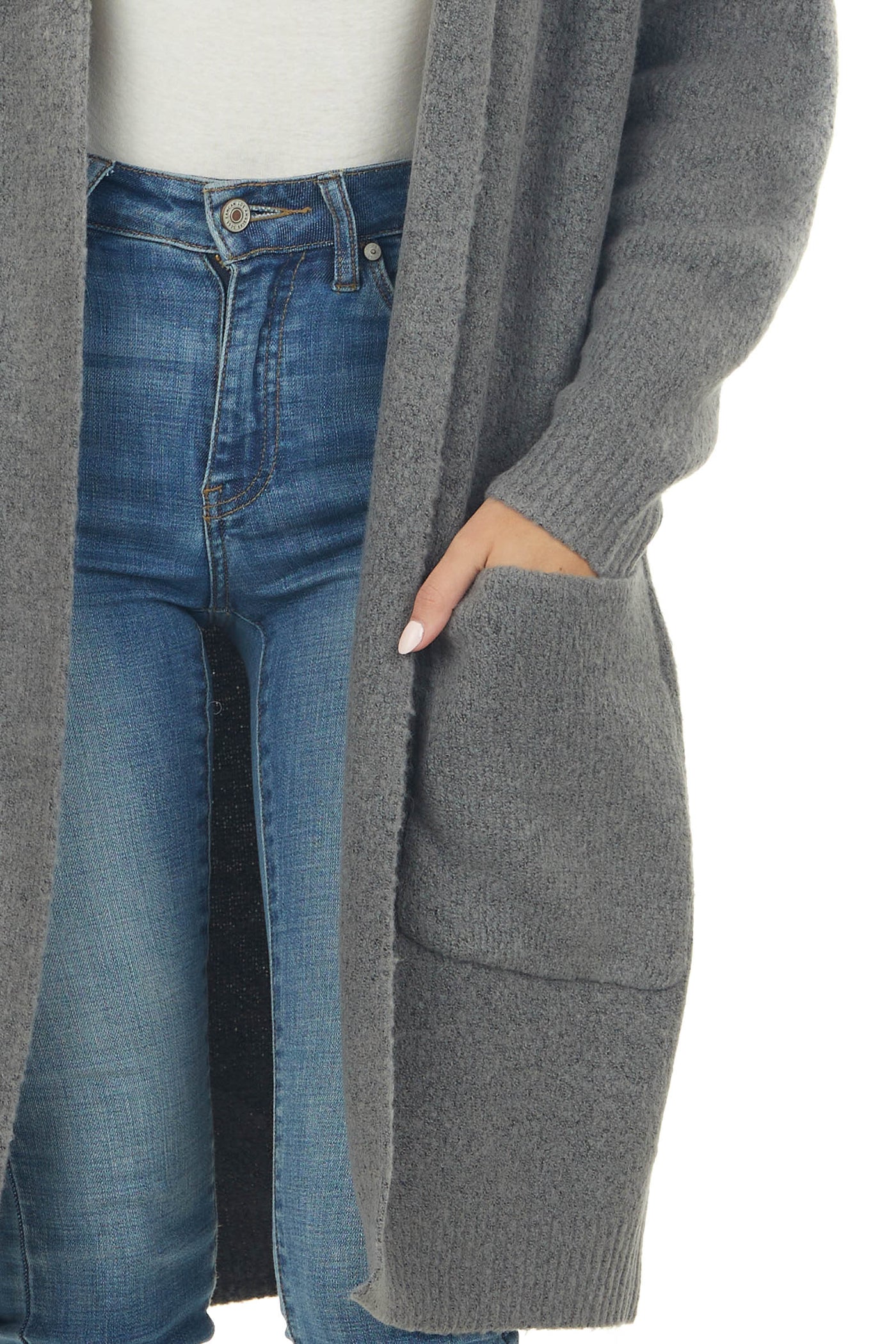 Stone Grey Shawl Collar Knit Duster Cardigan