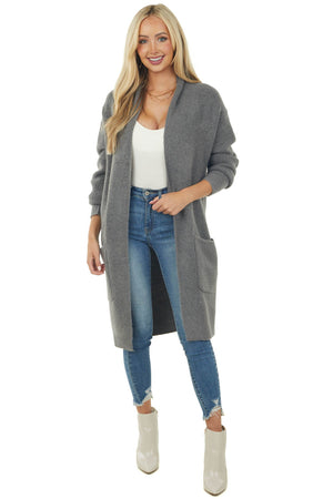 Stone Grey Shawl Collar Knit Duster Cardigan