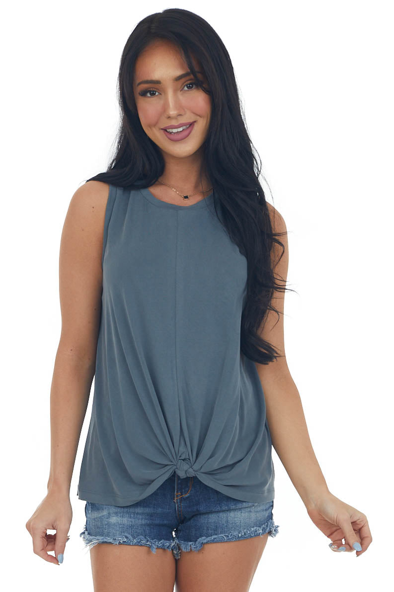 Stormy Front Knot Lightweight Knit Tank Top