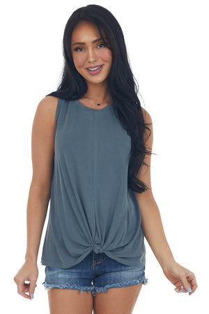 Stormy Front Knot Lightweight Knit Tank Top