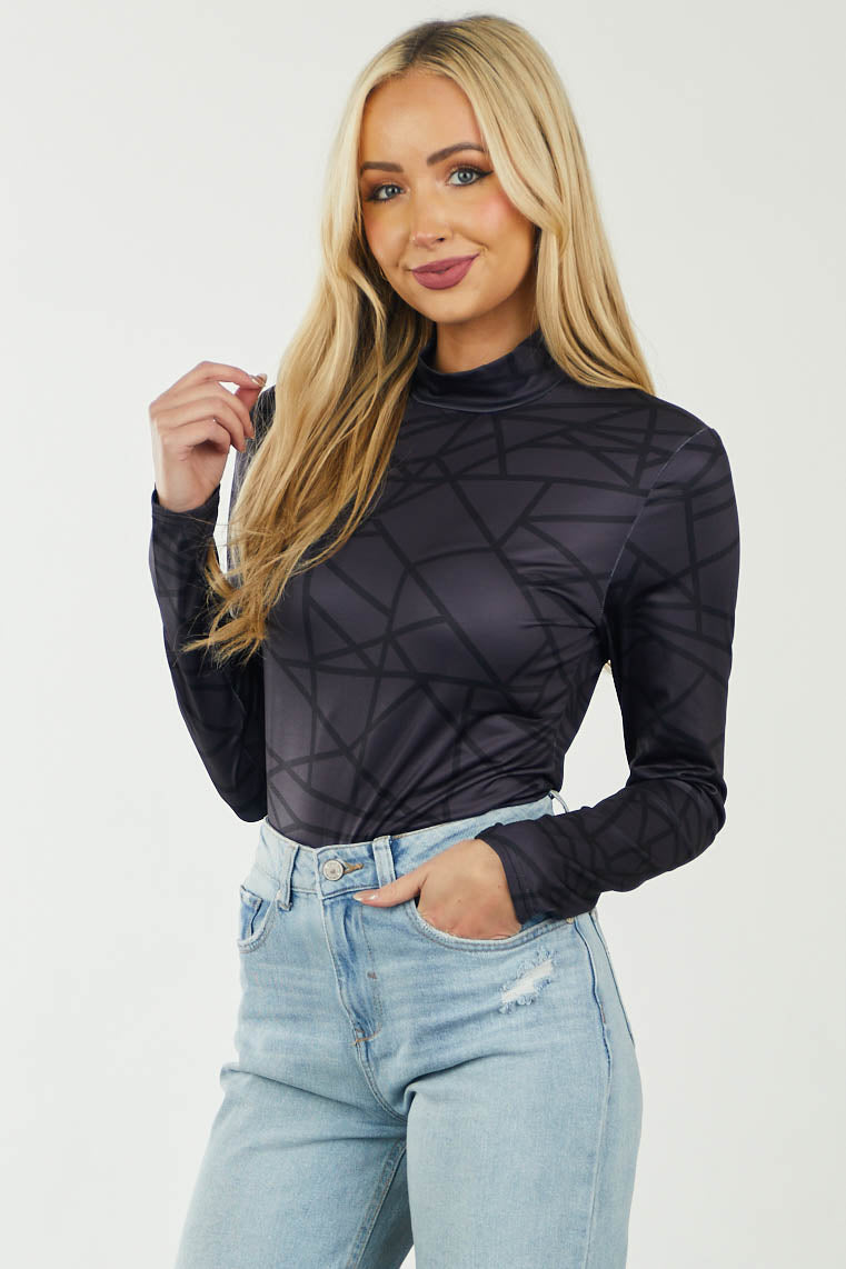 Stormy Geometric Mock Neck Long Sleeve Knit Top