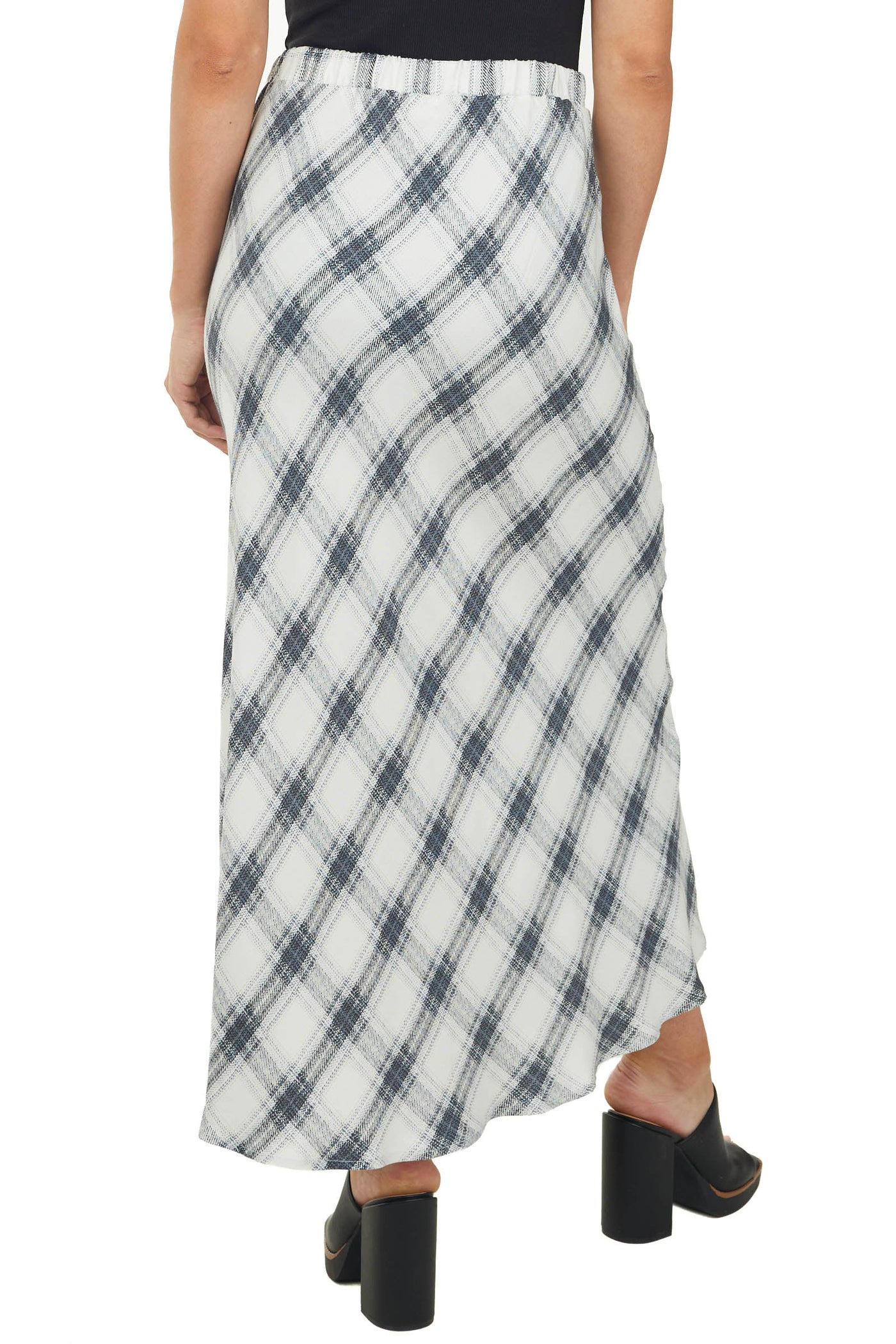 Stormy Grey and Coconut Plaid Woven Maxi Skirt
