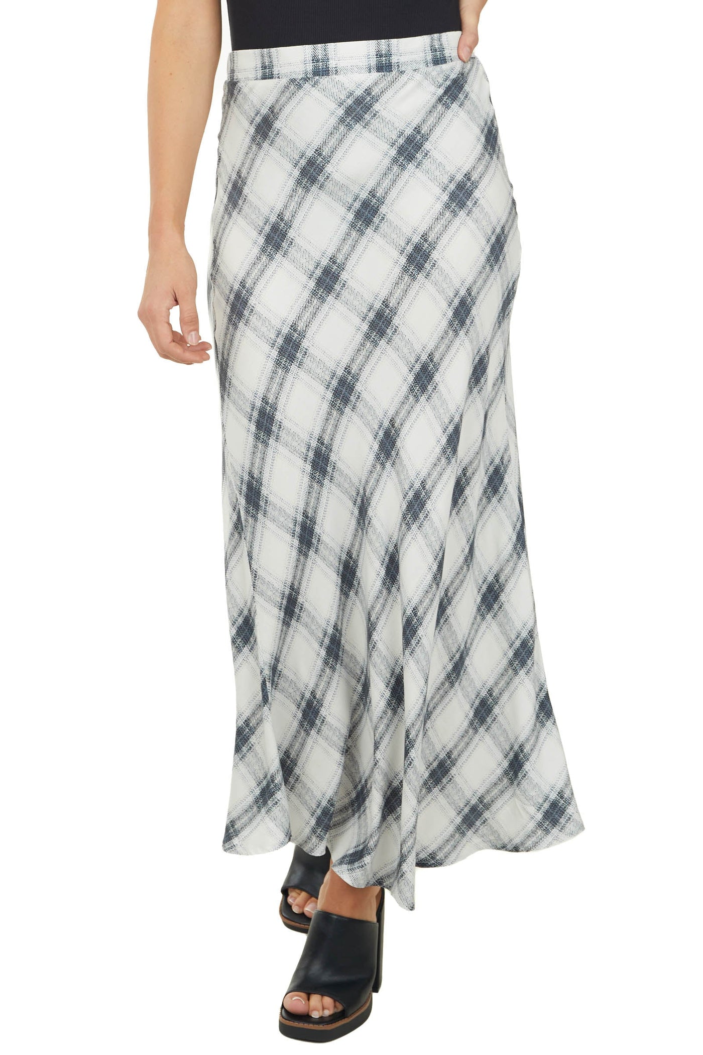 Stormy Grey and Coconut Plaid Woven Maxi Skirt