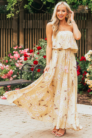 Straw Floral Sleeveless Side Slit Maxi Dress