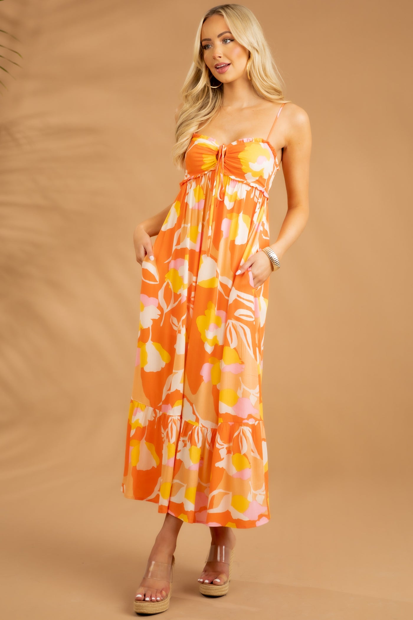 Sunset Floral Sleeveless Halter Neck Maxi Dress