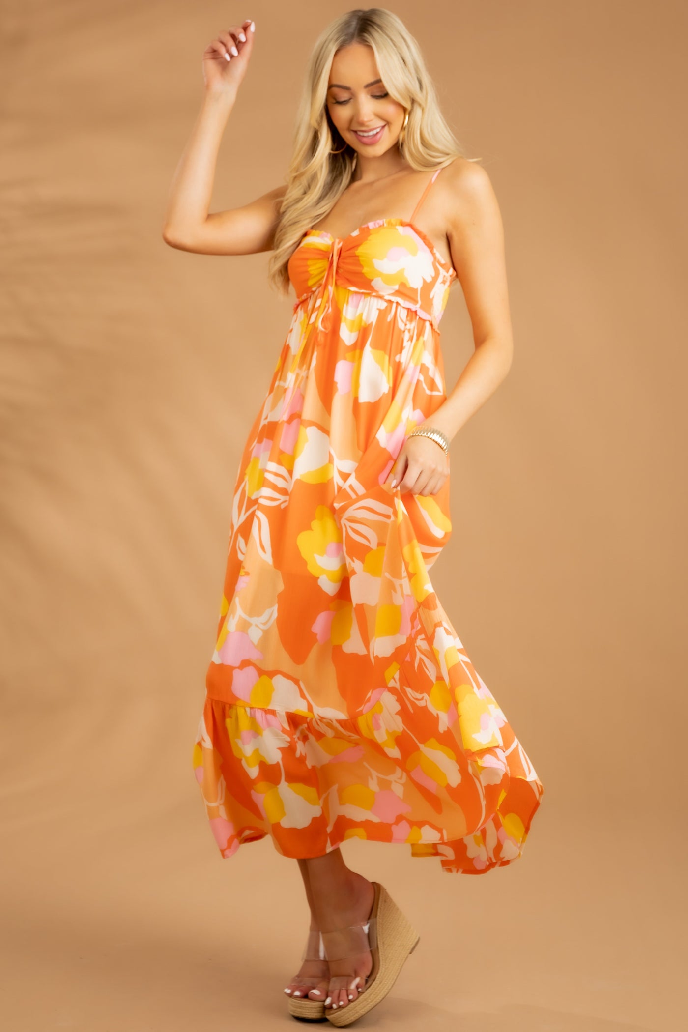 Sunset Floral Sleeveless Halter Neck Maxi Dress