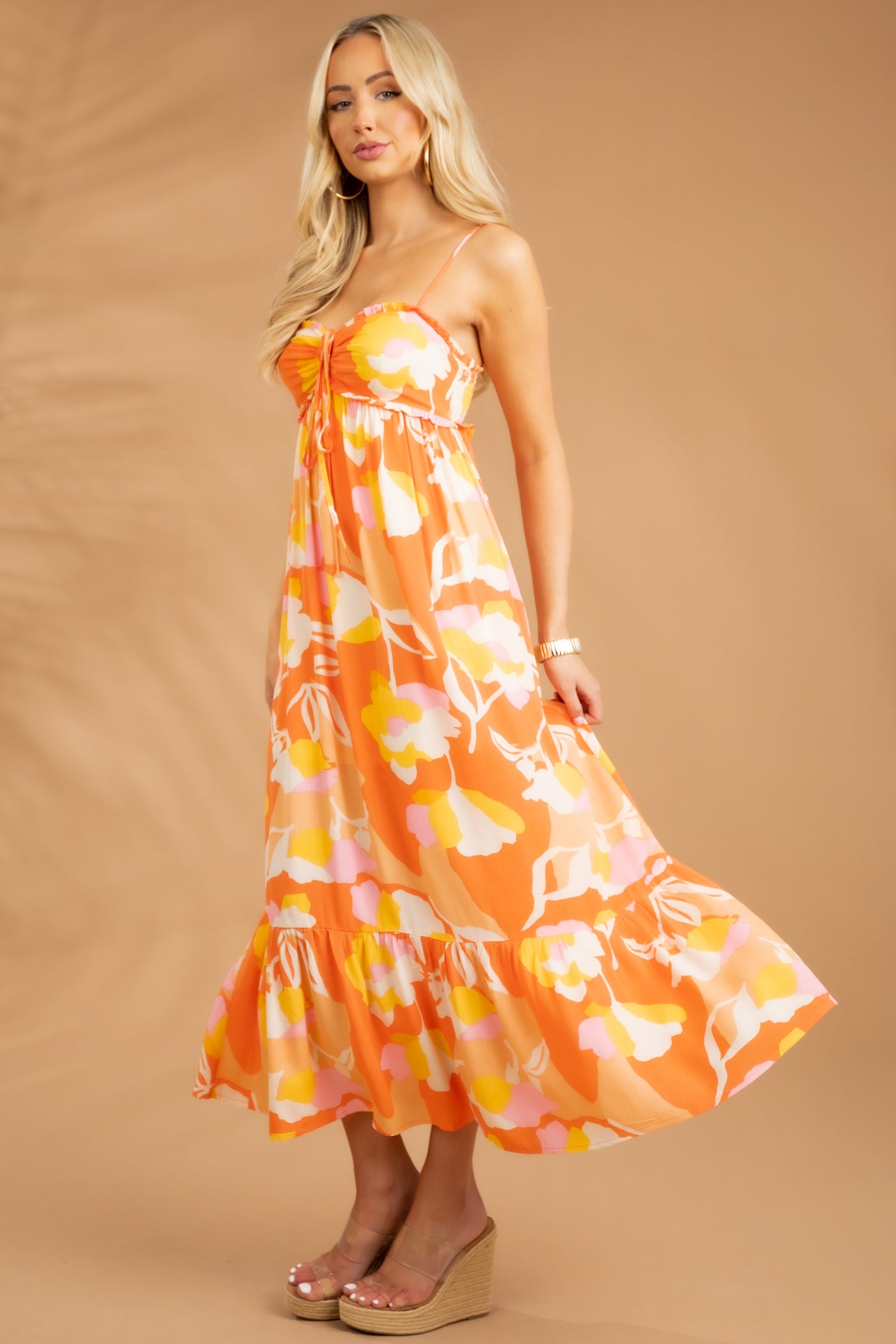 Sunset Floral Sleeveless Halter Neck Maxi Dress