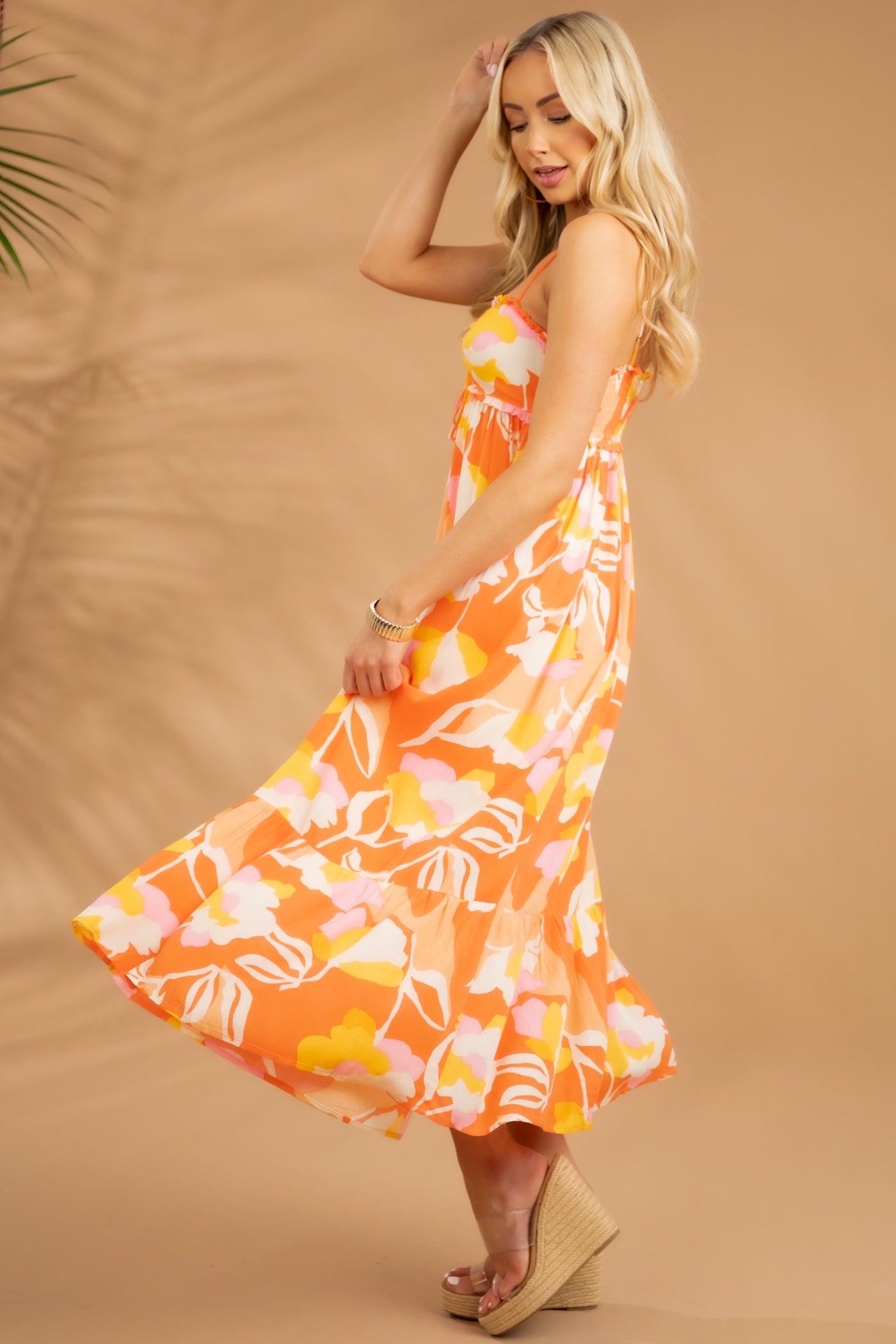 Sunset Floral Sleeveless Halter Neck Maxi Dress