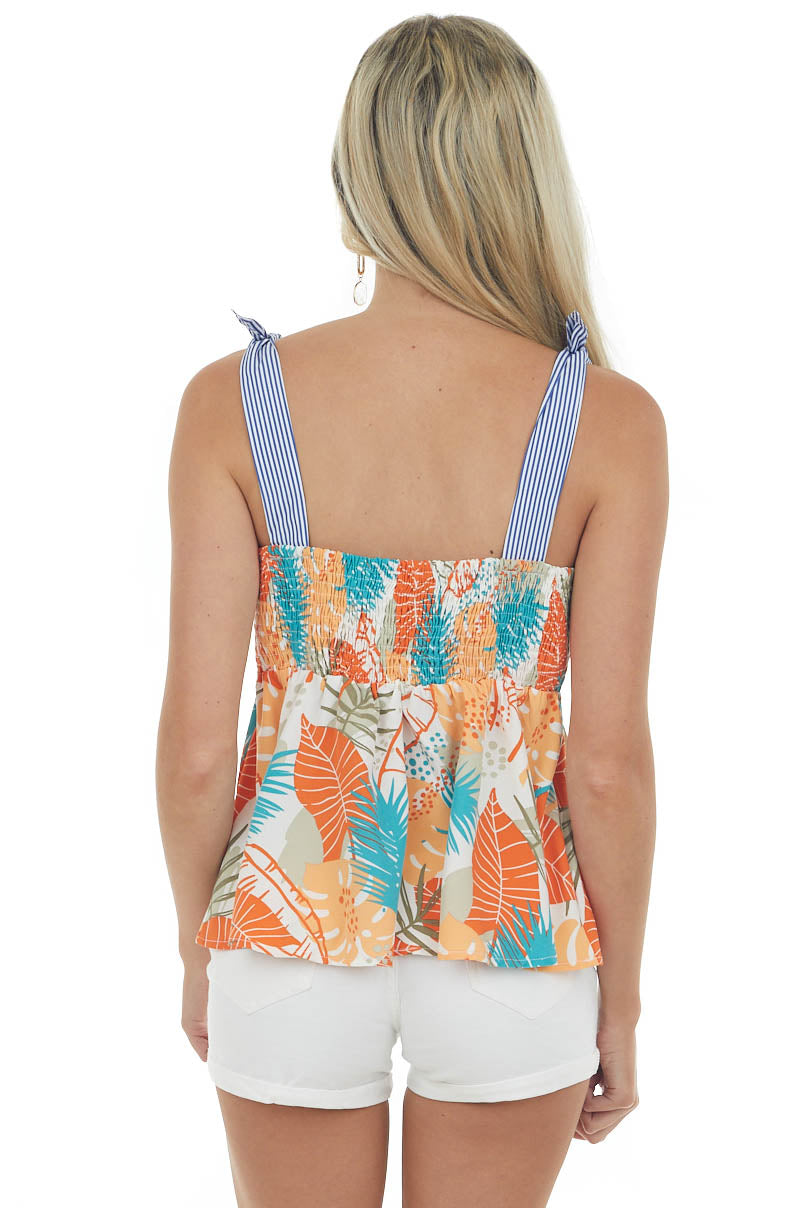 Sunset Multiprint Peplum Tank Top with Tie Straps