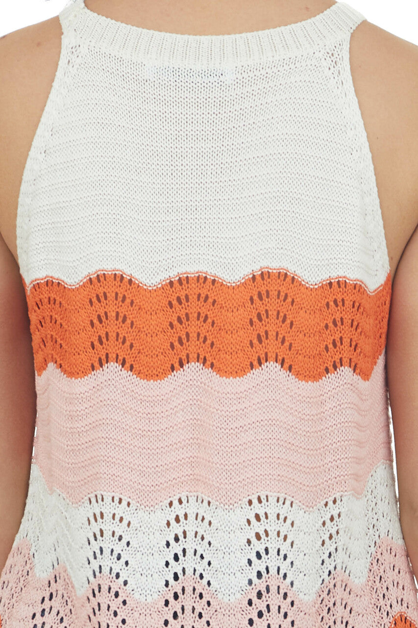 Sunset Scalloped Striped Knit Halter Tank Top 