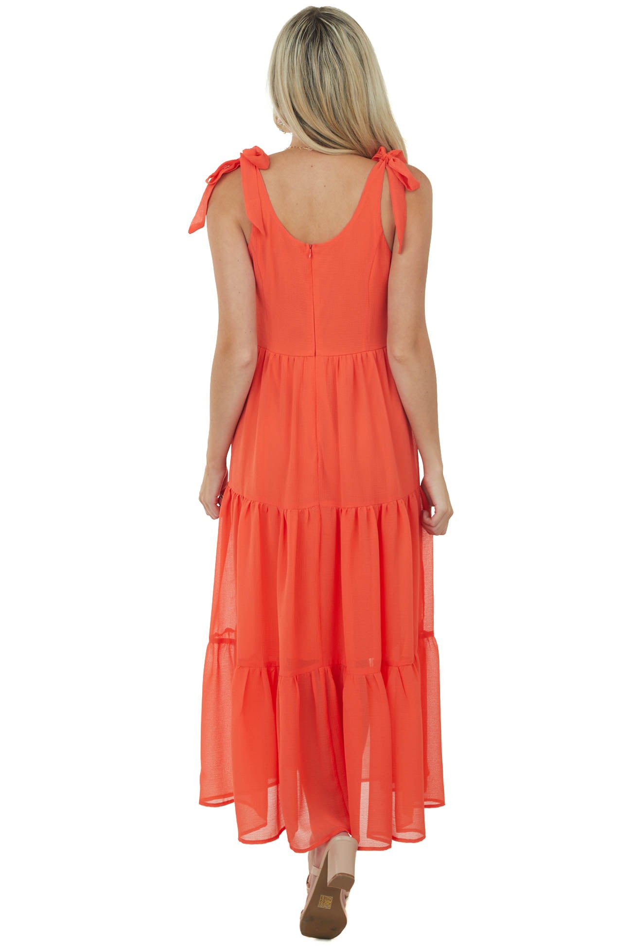 Sunset Sleeveless Shoulder Tie Tiered Maxi Dress