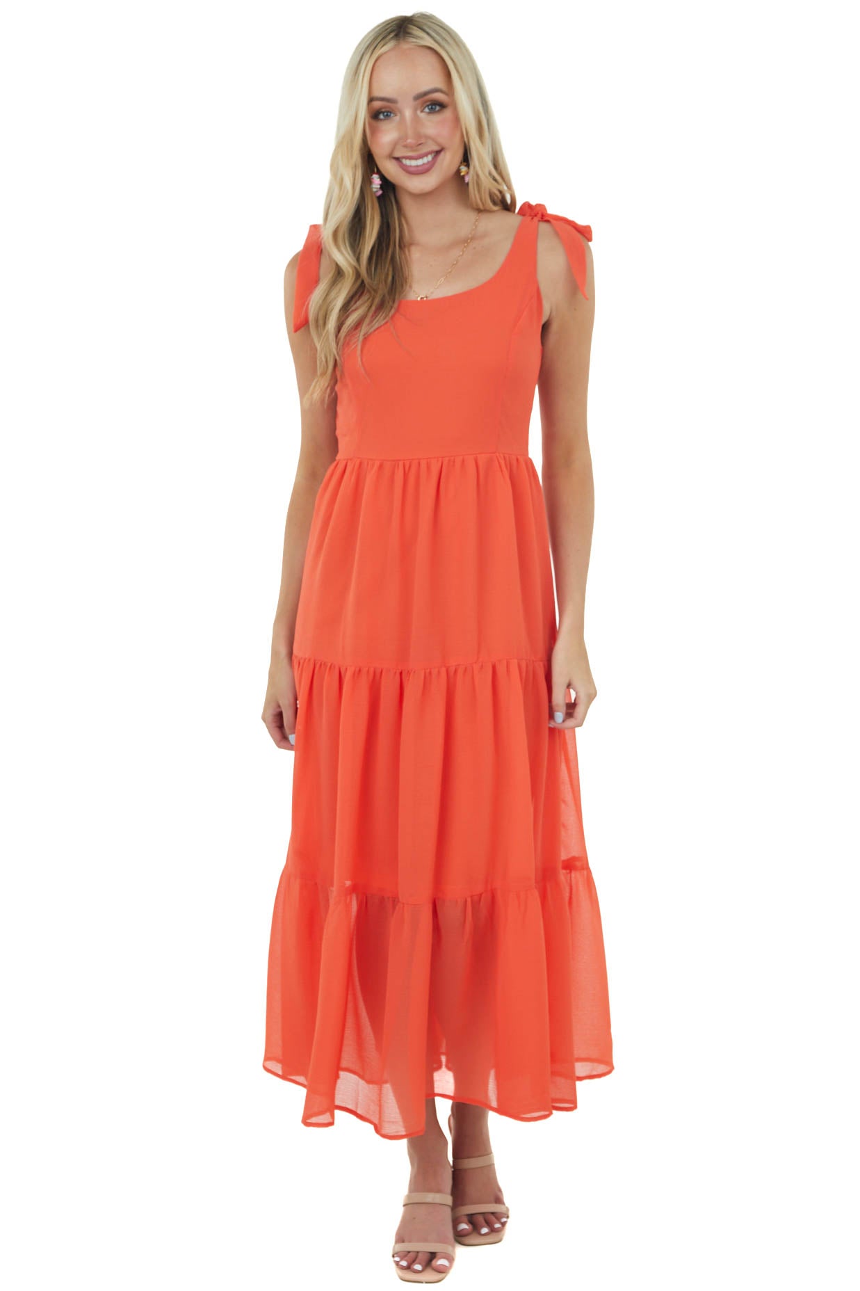 Sunset Sleeveless Shoulder Tie Tiered Maxi Dress