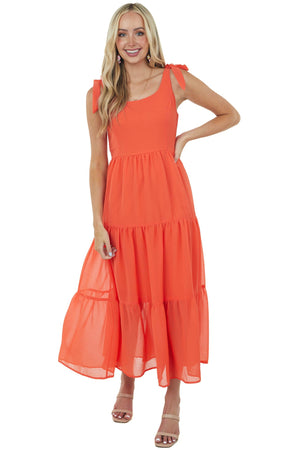 Sunset Sleeveless Shoulder Tie Tiered Maxi Dress