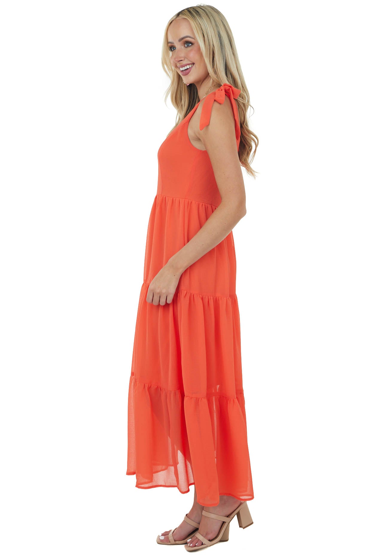 Sunset Sleeveless Shoulder Tie Tiered Maxi Dress