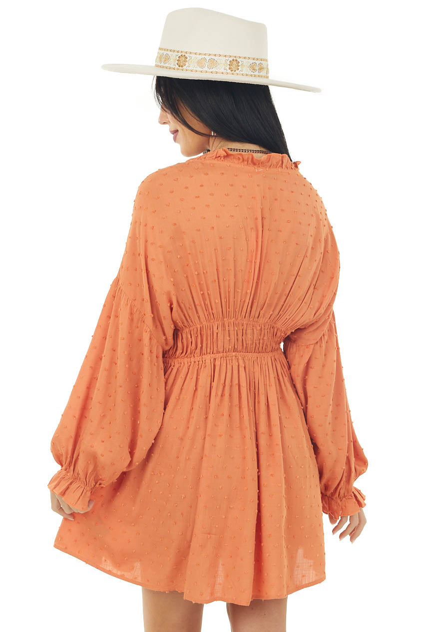 Sunset Swiss Dot Long Sleeve Woven Short Dress