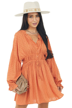 Sunset Swiss Dot Long Sleeve Woven Short Dress