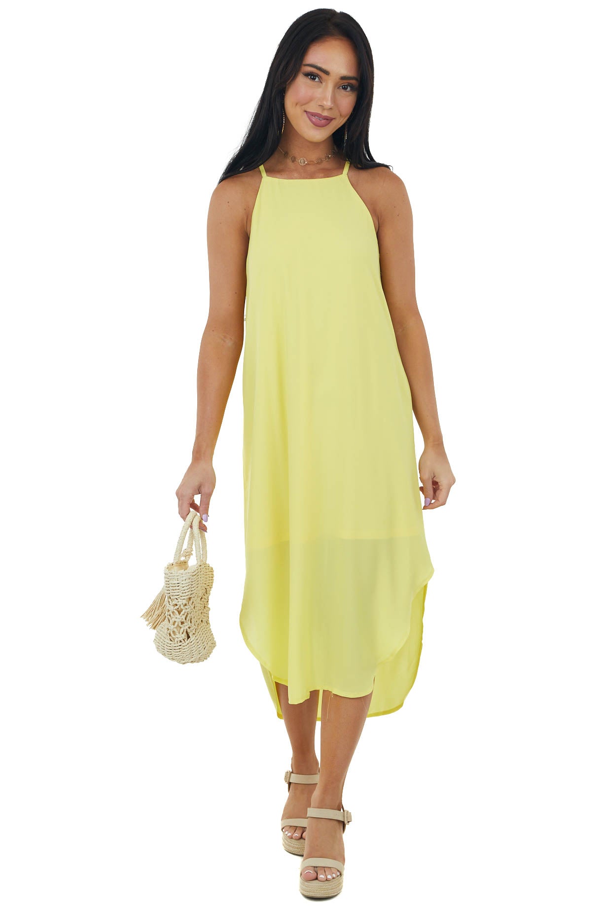 Sunshine Halter Neck Curved Hem Midi Dress