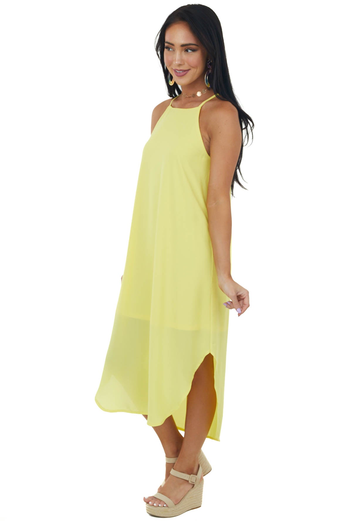 Sunshine Halter Neck Curved Hem Midi Dress