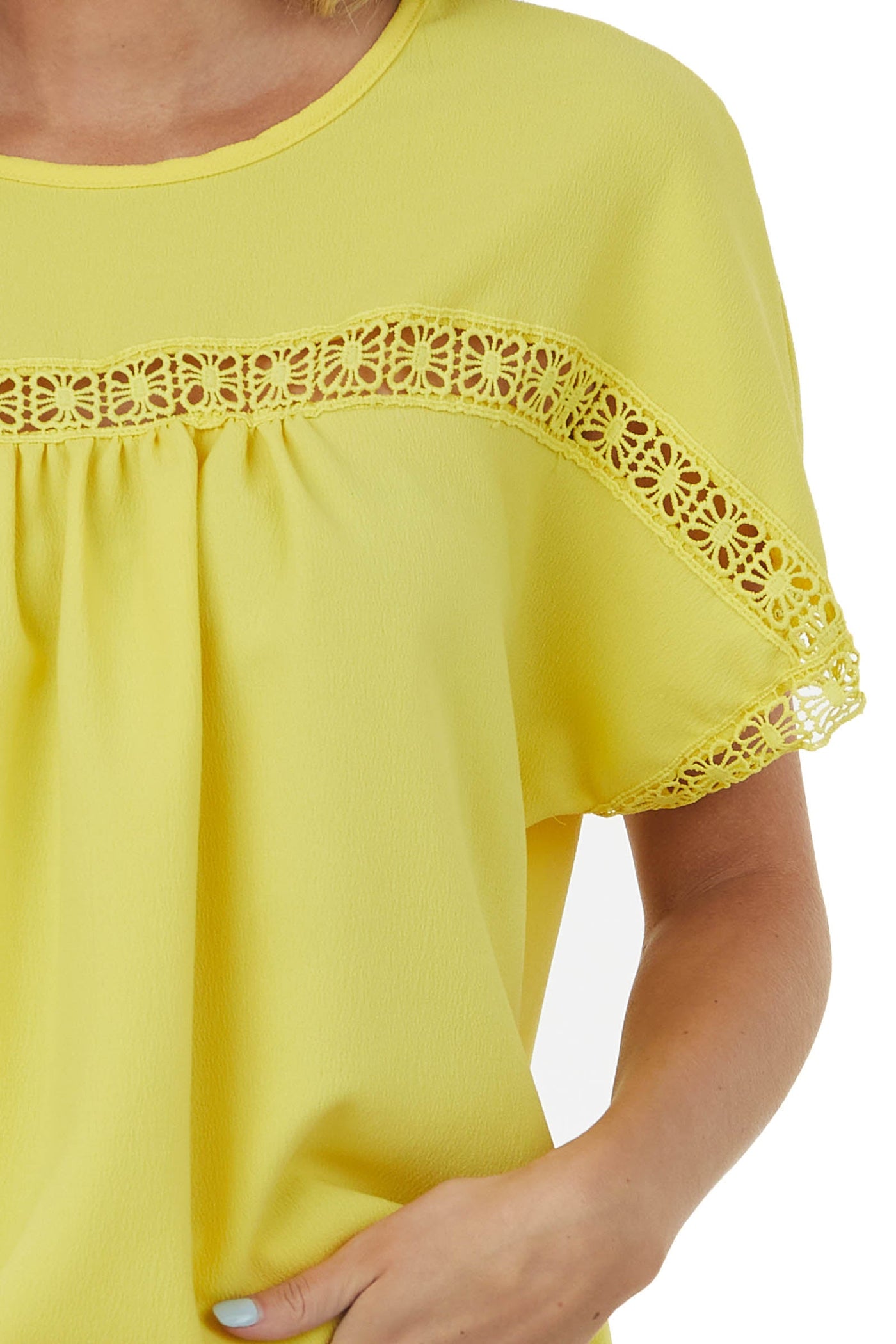 Sunshine Lace Short Sleeve Crepe Woven Top