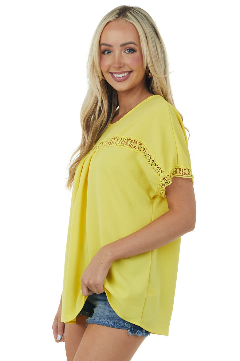 Sunshine Lace Short Sleeve Crepe Woven Top