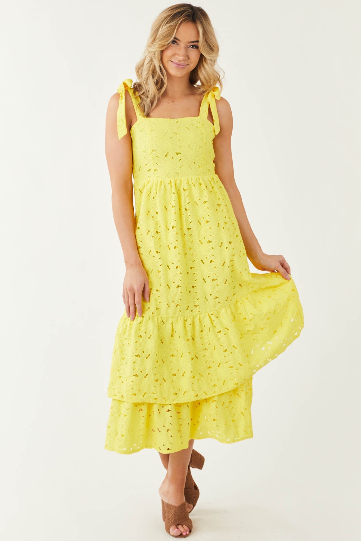 Sunshine Lace Sleeveless Layered Midi Dress