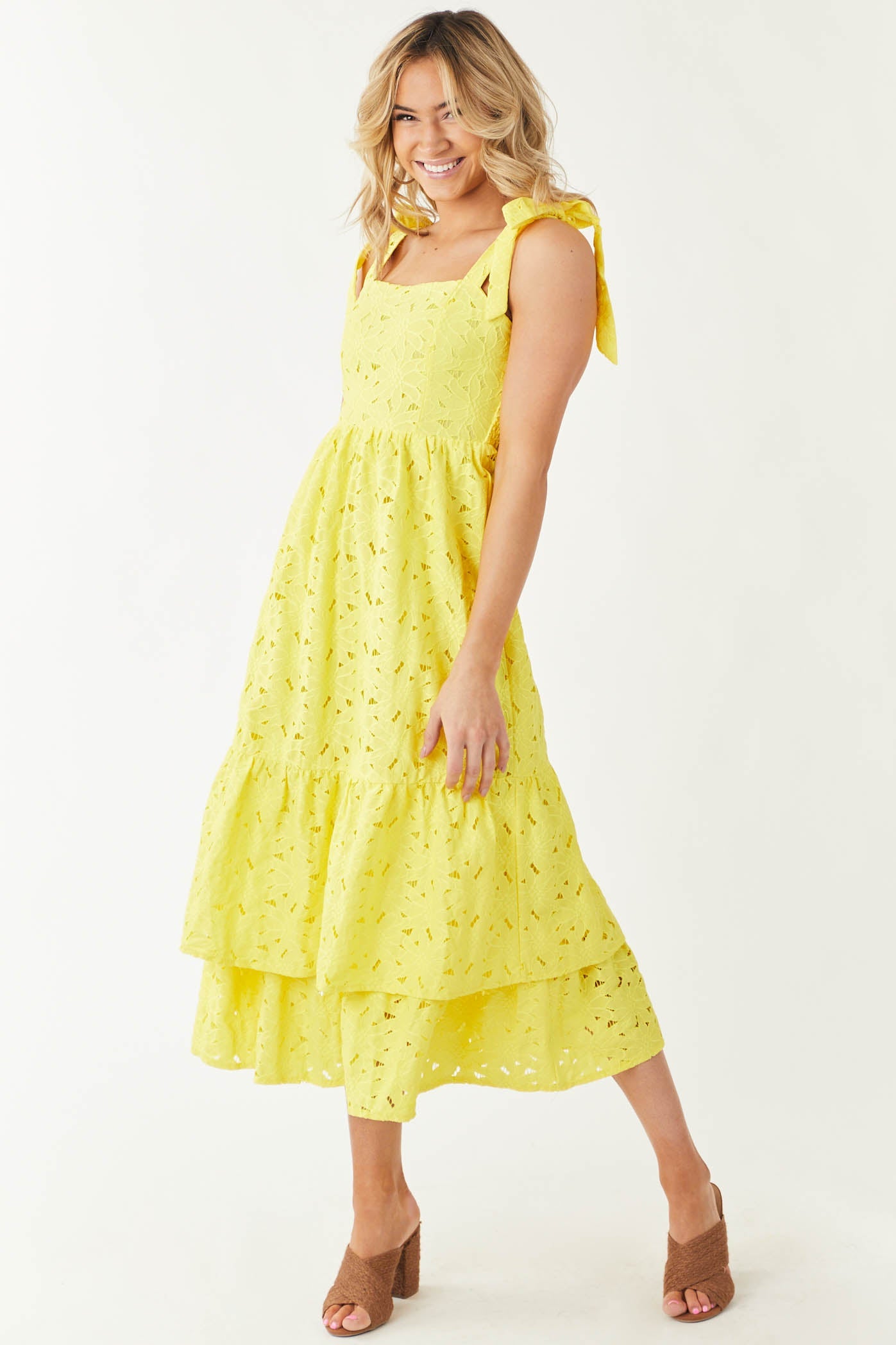 Sunshine Lace Sleeveless Layered Midi Dress