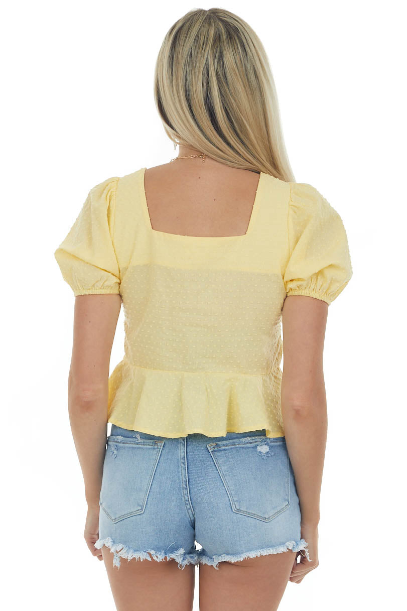 Sunshine Swiss Dot Puff Sleeve Peplum Crop Top