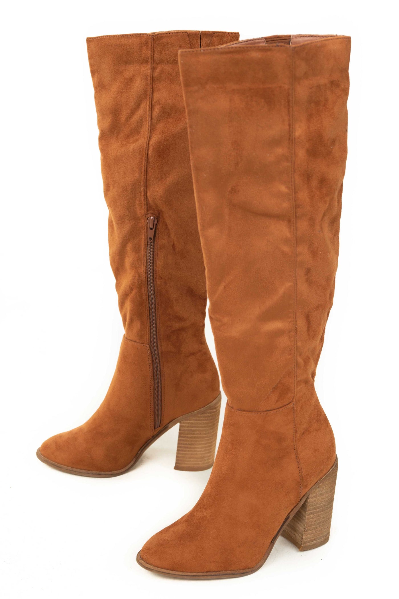 Tan Faux Suede Tall Heeled Boots