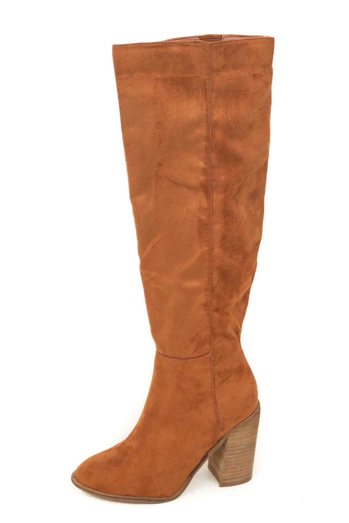 Tan Faux Suede Tall Heeled Boots