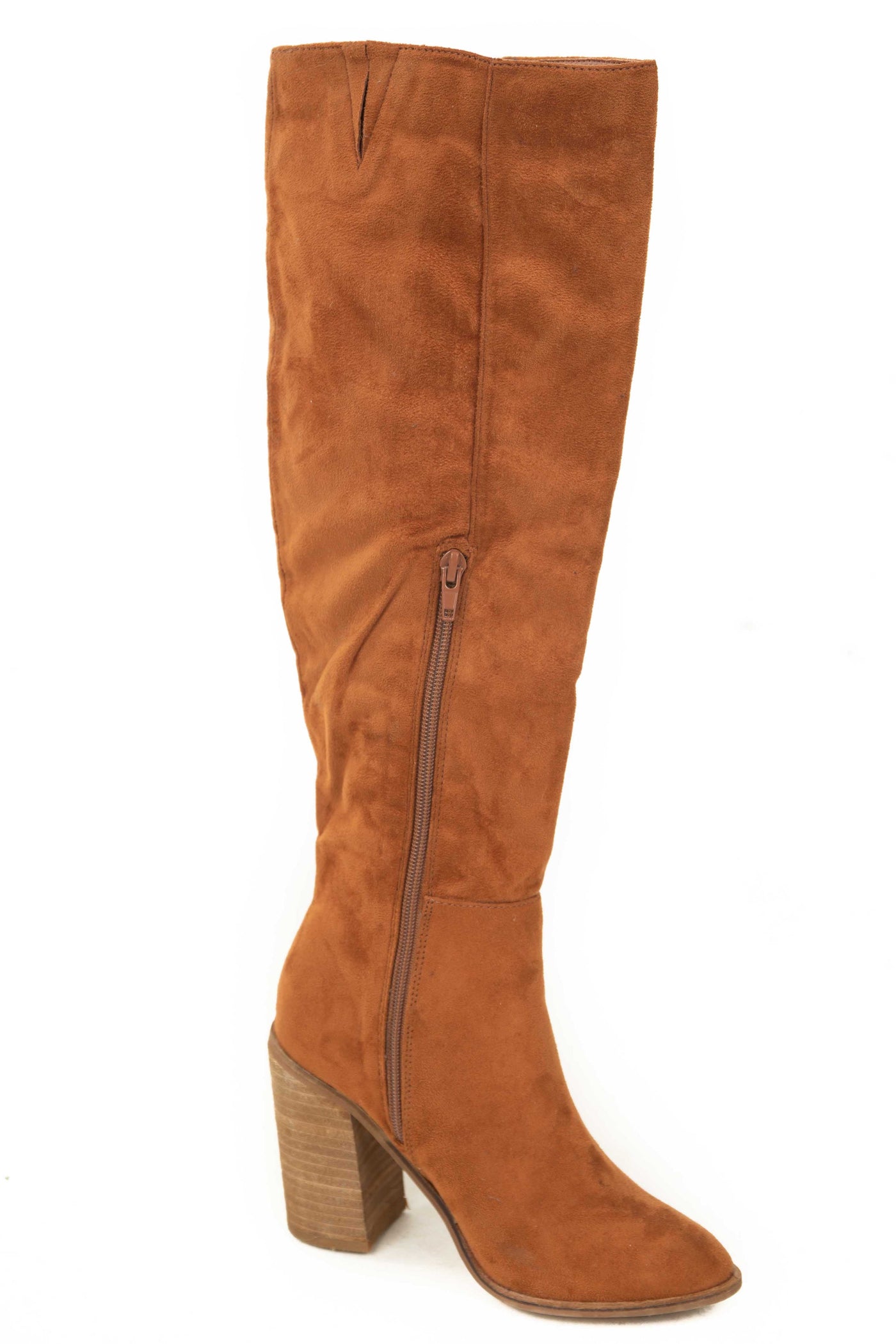 Tan Faux Suede Tall Heeled Boots