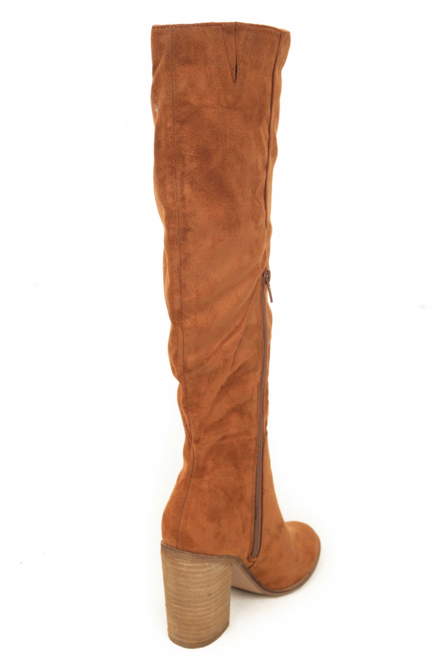 Tan Faux Suede Tall Heeled Boots