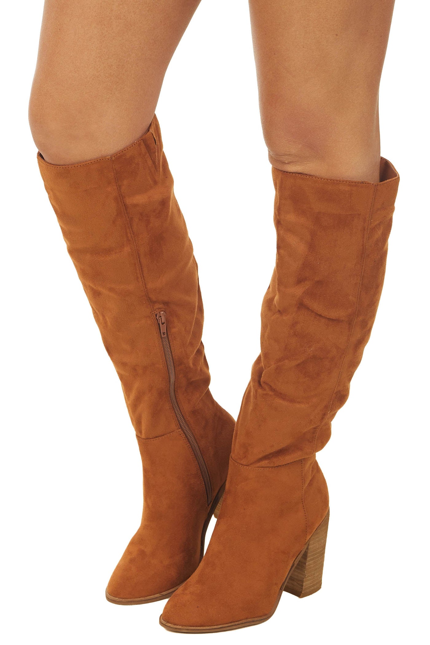 Tan Faux Suede Tall Heeled Boots