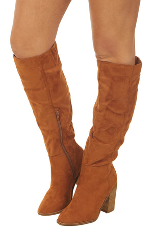 Tan Faux Suede Tall Heeled Boots