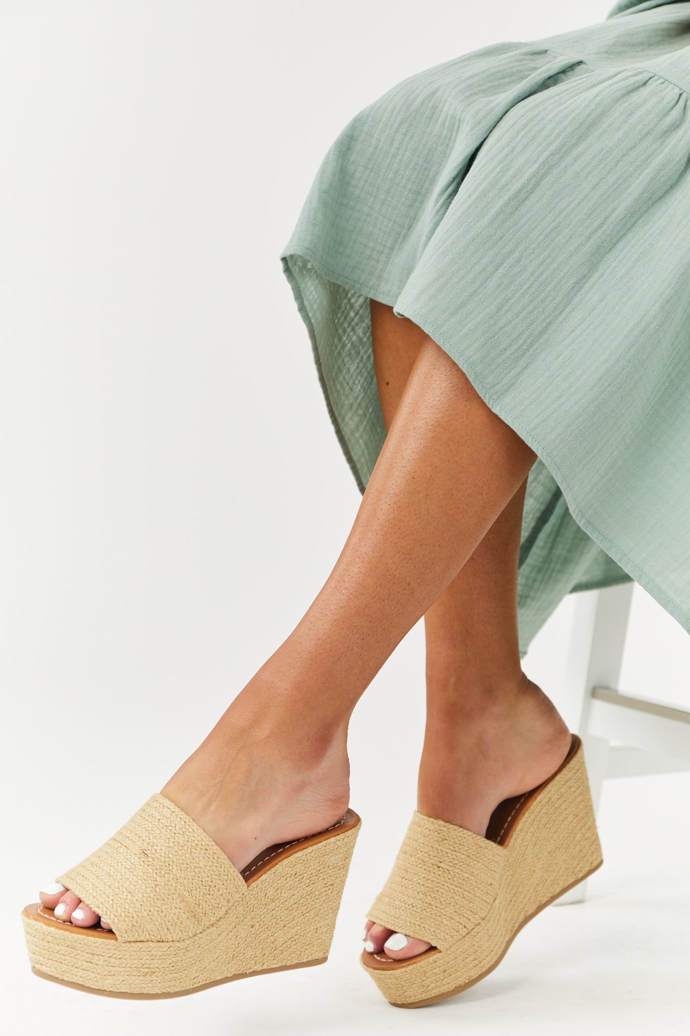 Tan Slip On Wedges with Rope Style Detail