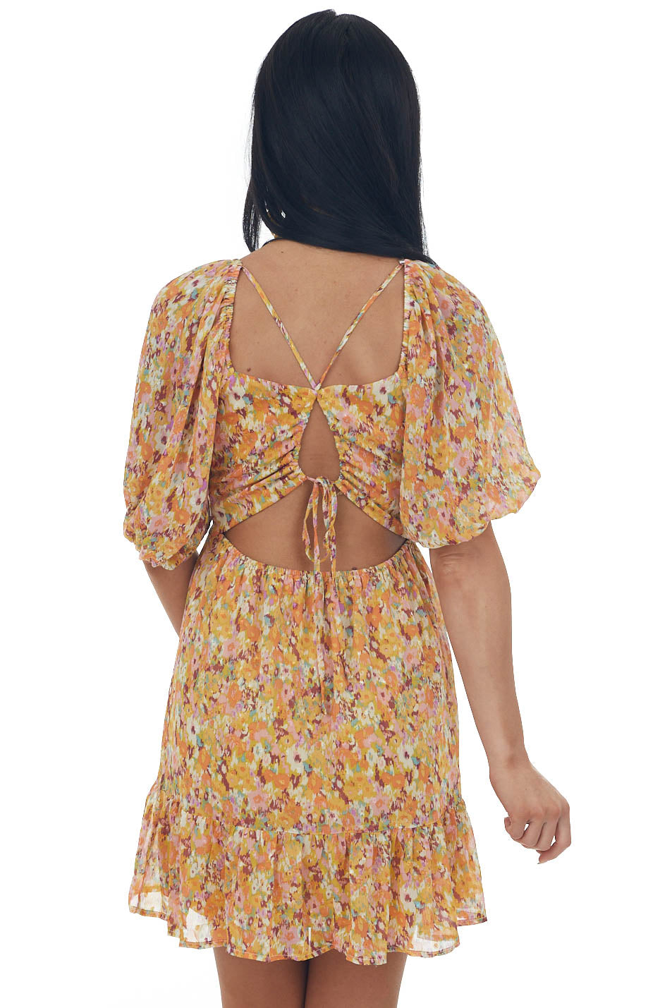 Tangerine Abstract Floral Print Woven Mini Dress