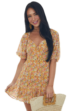 Tangerine Abstract Floral Print Woven Mini Dress