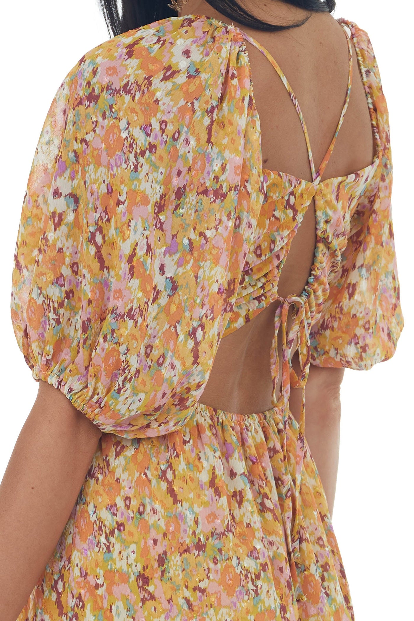 Tangerine Abstract Floral Print Woven Mini Dress