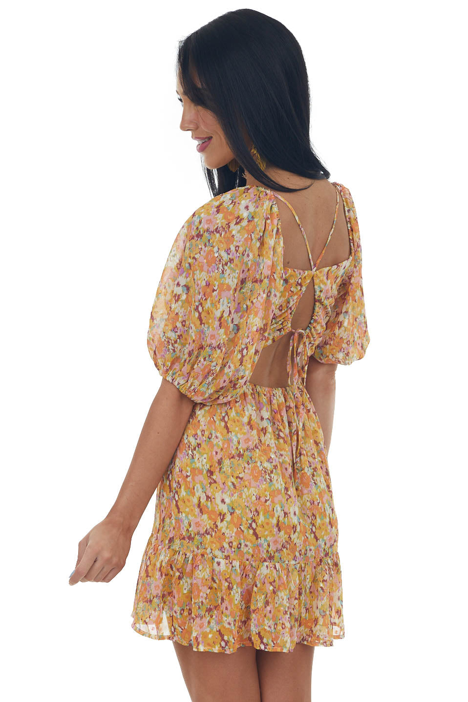 Tangerine Abstract Floral Print Woven Mini Dress