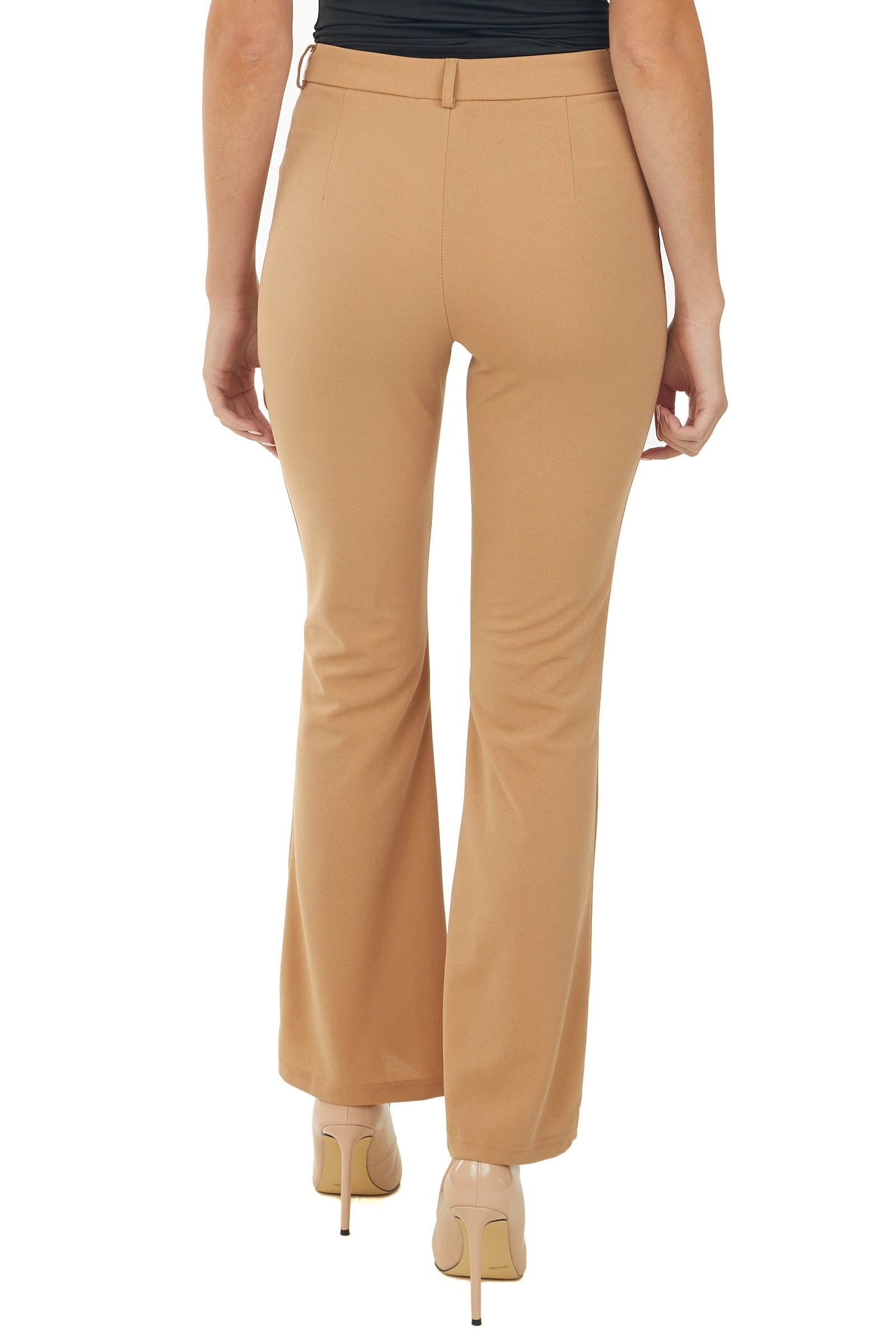 Taupe High Waisted Flare Front Split Pants
