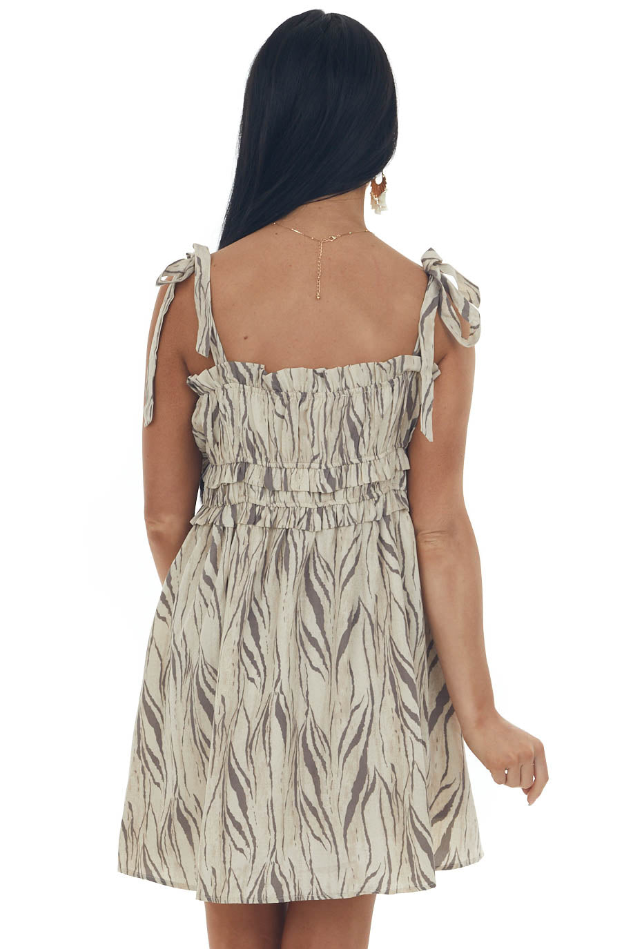 Taupe Zebra Print Mini Dress with Tie Straps