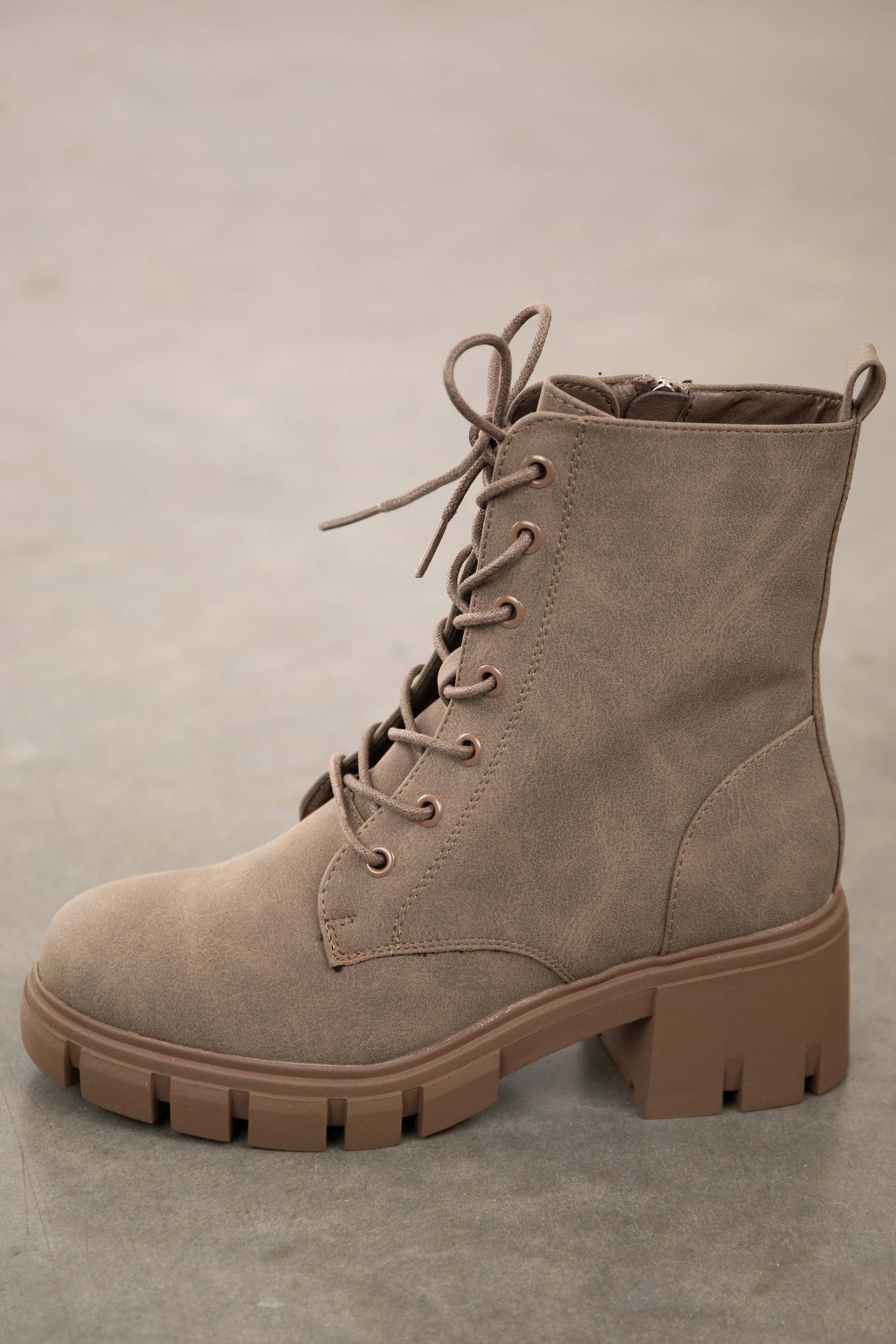 Taupe Nubuck Lace Up Lug Ankle Boots