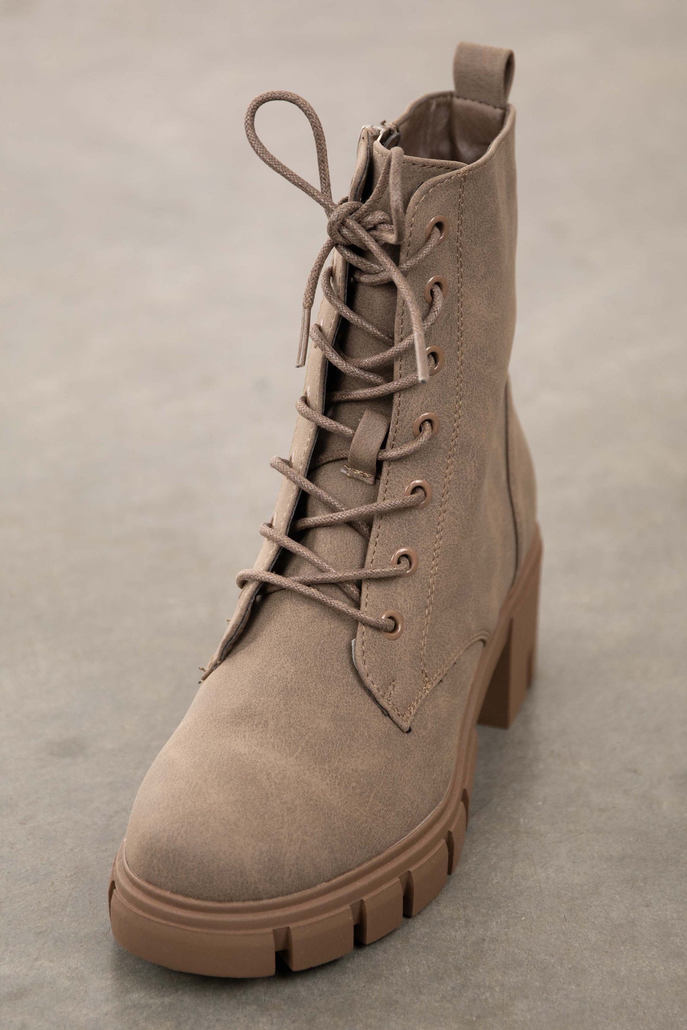 Taupe Nubuck Lace Up Lug Ankle Boots