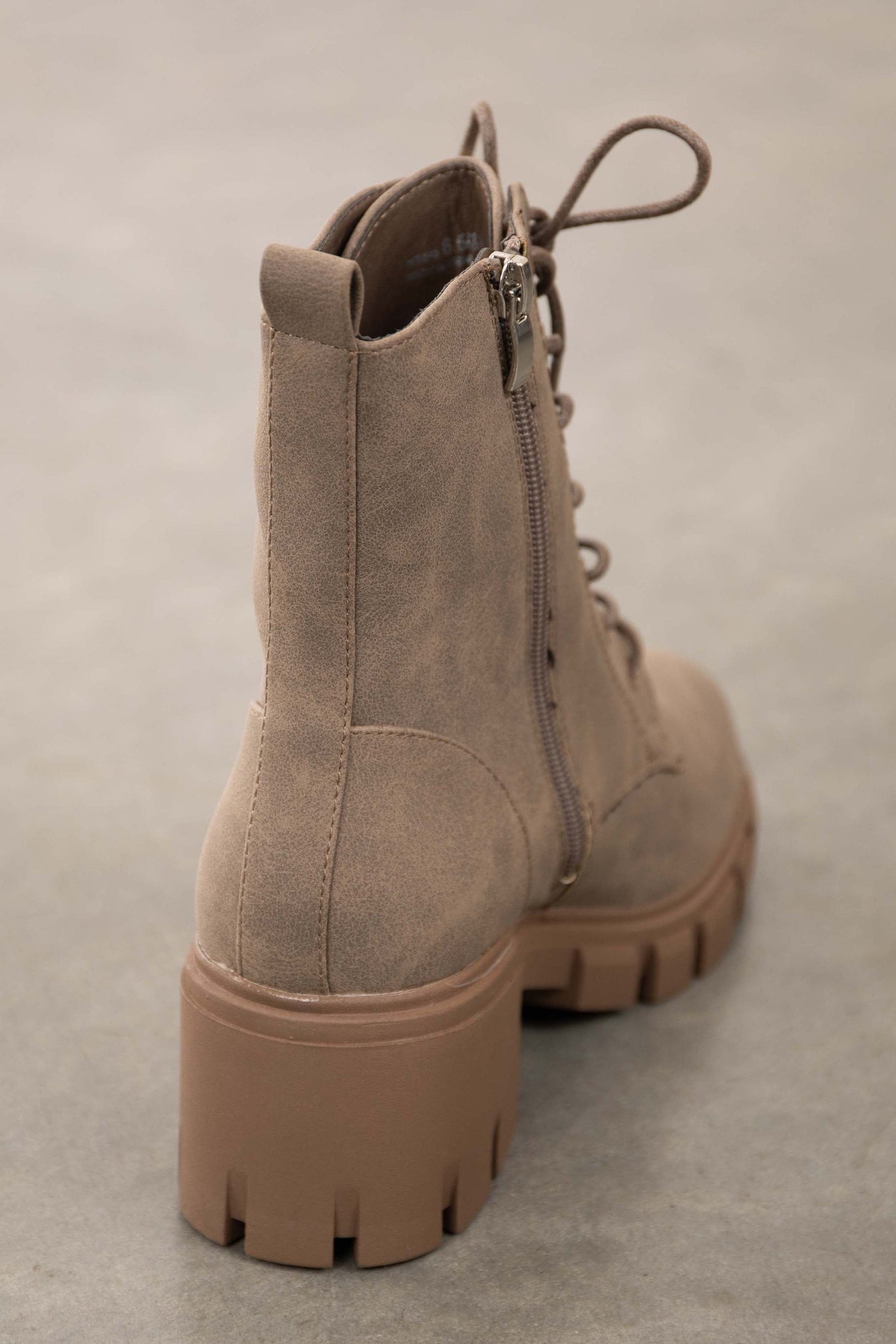 Taupe Nubuck Lace Up Lug Ankle Boots