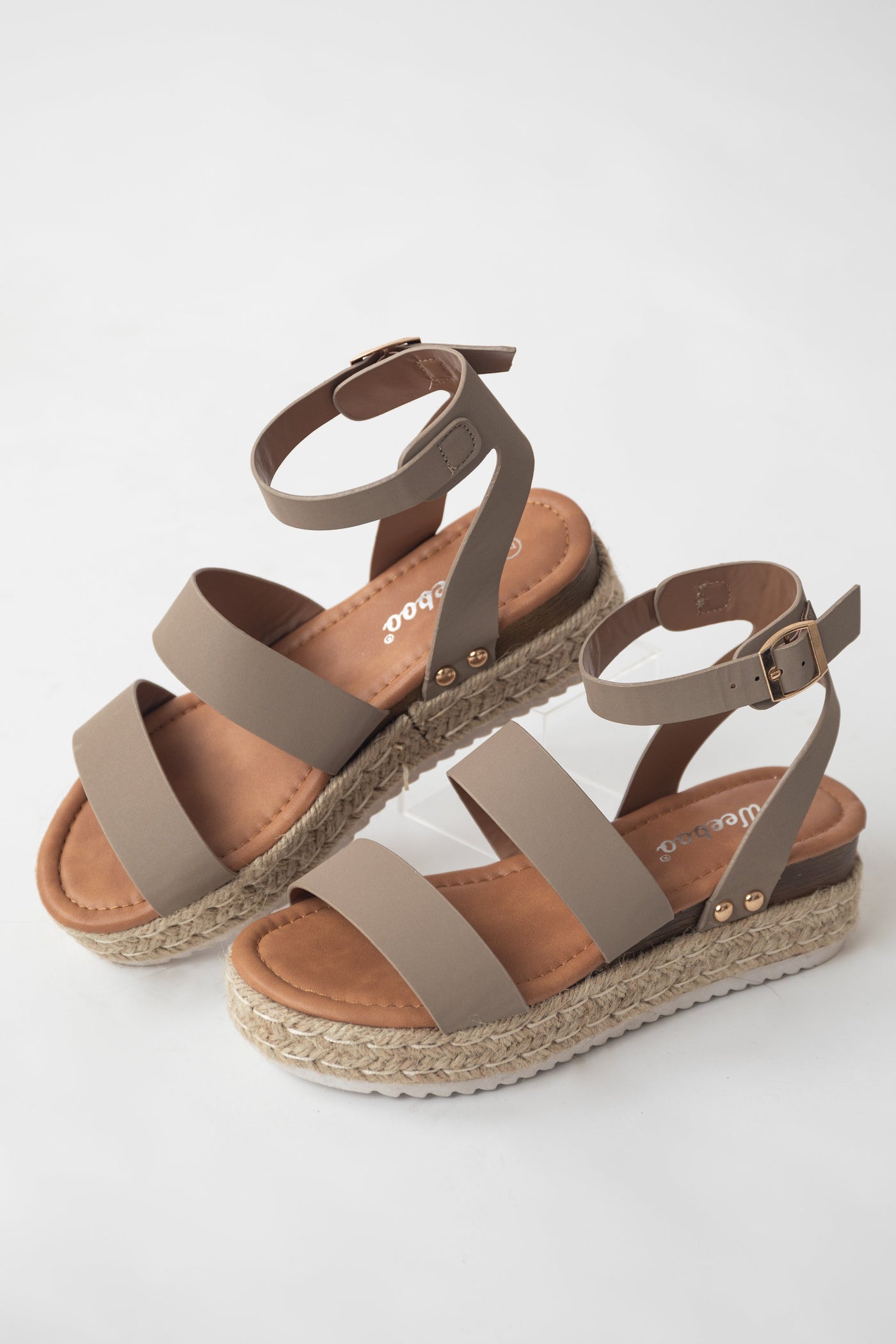 Taupe Triple Strap Espadrille Platform Sandals