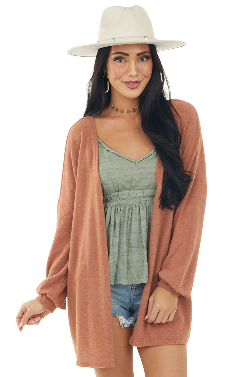 Tawny Long Sleeve Knit Cardigan with Crochet Detail