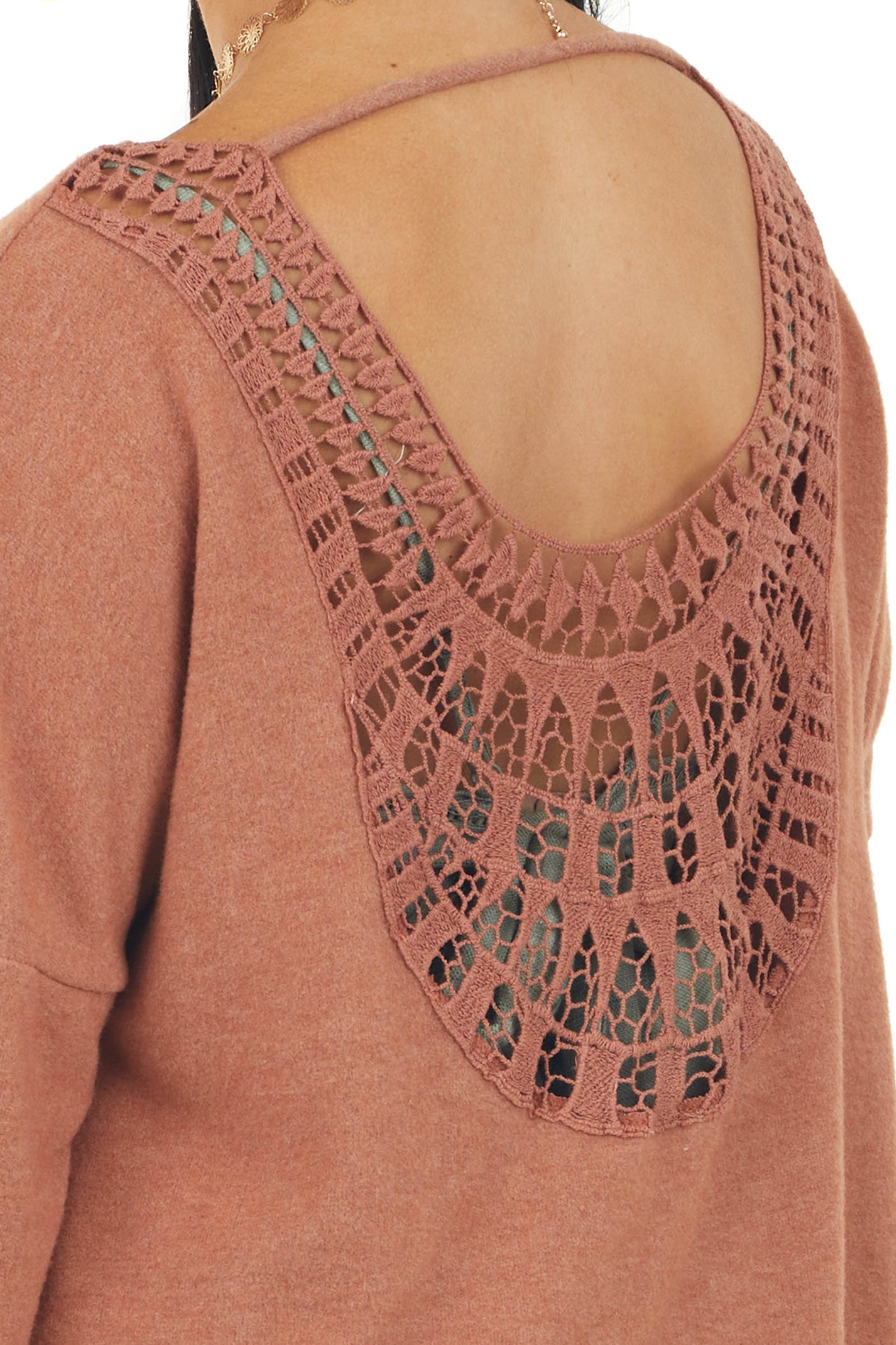 Tawny Long Sleeve Knit Cardigan with Crochet Detail