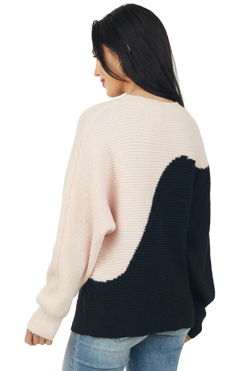 Tea Rose Colorblock Dolman Sleeve Knit Sweater